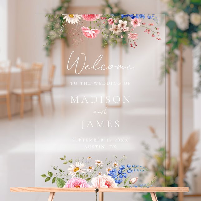 Boho Wildflower Minimalist Floral Welcome Wedding Acrylic Sign (Creator Uploaded)