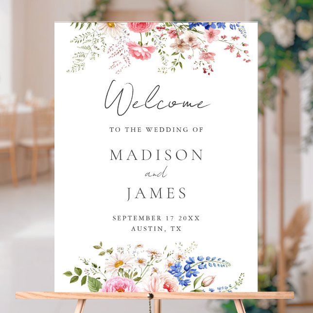 Boho Wildflower Minimalist Floral Welcome Wedding Acrylic Sign (Creator Uploaded)