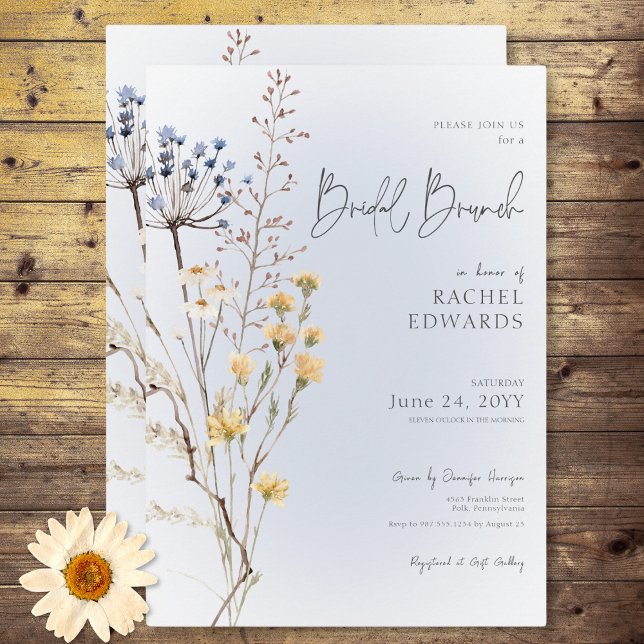 Boho Wildflower Modern Blue Bridal Brunch Invitation (Boho Wildflower Modern Blue Bridal Brunch Invitation)