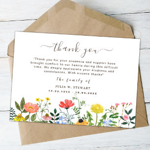 Boho Wildflower Modern Funeral Thank You Note Card