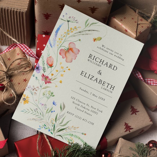 Boho Wildflower Modern Watercolor Wedding Invitation (Creator Uploaded)