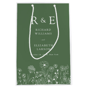 Boho Wildflower Modern Watercolor Wedding Medium Gift Bag