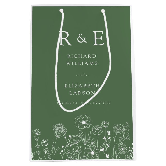 Boho Wildflower Modern Watercolor Wedding Medium Gift Bag (Front)