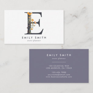 Boho Wildflower Monogram Initial E Business Card