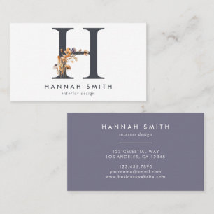 Boho Wildflower Monogram Initial H Business Card