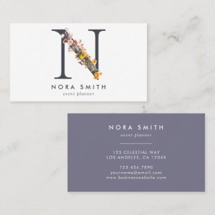 Boho Wildflower Monogram Initial N Business Card