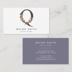 Boho Wildflower Monogram Initial Q Business Card