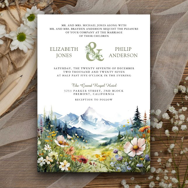 Boho Wildflower Mountain Meadow QR Code Wedding Invitation (Creator Uploaded)