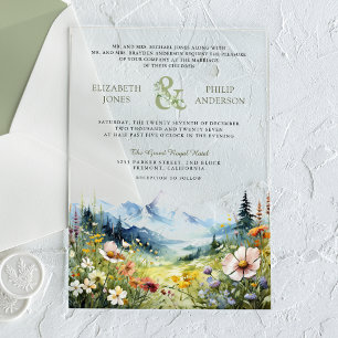 Boho Wildflower Mountain Meadow Wedding Acrylic Invitations
