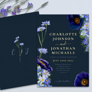 Boho Wildflower Navy Blue and Gold