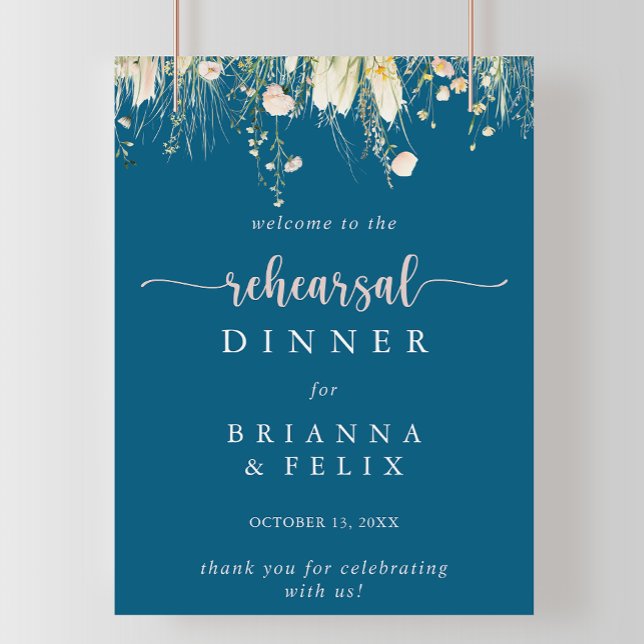 Boho Wildflower Navy Rehearsal Dinner Welcome  Poster (Creator Uploaded)