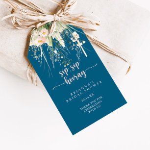 Boho Wildflower Navy Sip Sip Hooray Bridal Shower Gift Tags