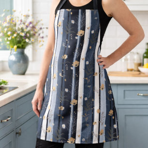 Boho Wildflower Navy Striped Modern Home Decor  Apron