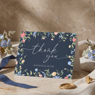 Boho Wildflower Navy Wedding Thank You Card