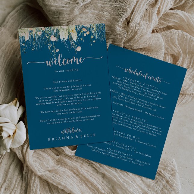 Boho Wildflower Navy Wedding Welcome Letter (Creator Uploaded)