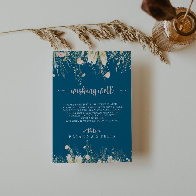 Boho Wildflower Navy Wedding Wishing Well  Enclosure Card (Creator Uploaded)