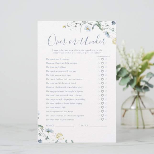 Boho Wildflower Over or Under bridal shower game (Standing Front)