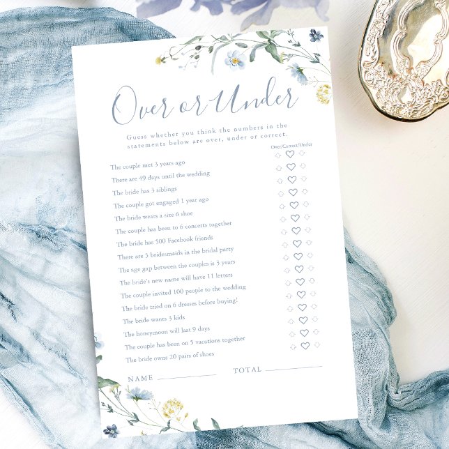 Boho Wildflower Over or Under bridal shower game (Boho Wildflower Over or Under bridal shower game)