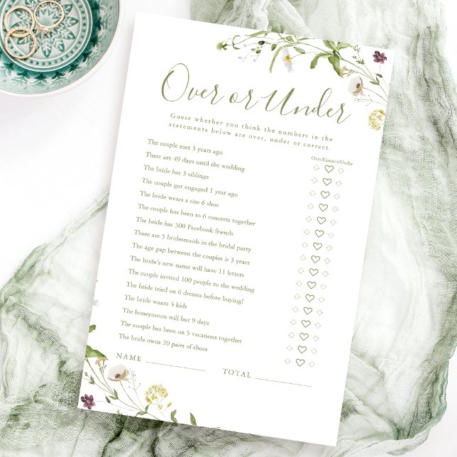 Boho Wildflower Over or Under bridal shower game (Boho Wildflower Over or Under bridal shower game)