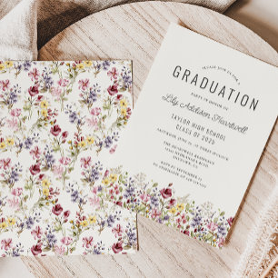 Boho Wildflower Pattern Ivory Graduation Party Invitation