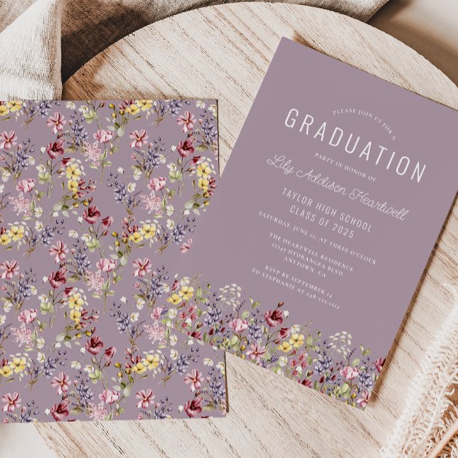Boho Wildflower Pattern Mauve Graduation Party Invitation (Creator Uploaded)