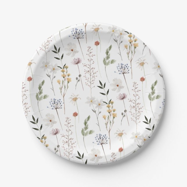 Boho Wildflower Pattern Paper Plate (Front)