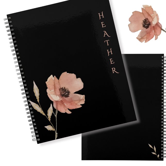 Boho Wildflower Personalized Black Gift for Her Planner (Creator Uploaded)