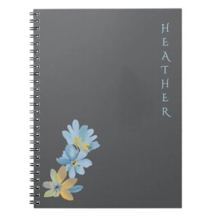 Boho Wildflower Personalized Grey Gift for Her Notebook
