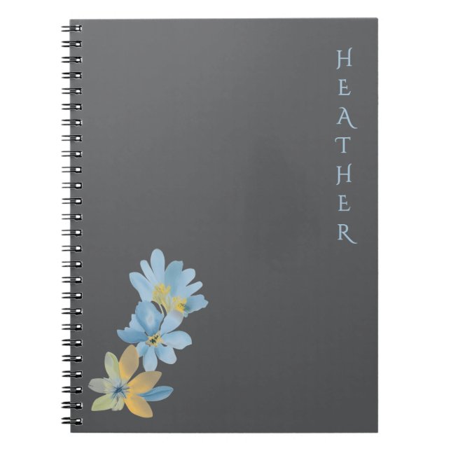 Boho Wildflower Personalized Grey Gift for Her Notebook (Front)