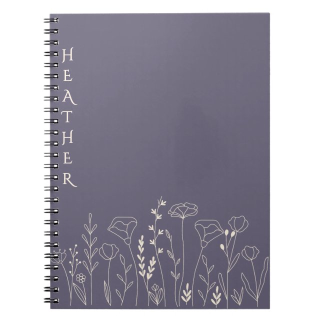 Boho Wildflower Personalized Grey Gift for Her Notebook (Front)