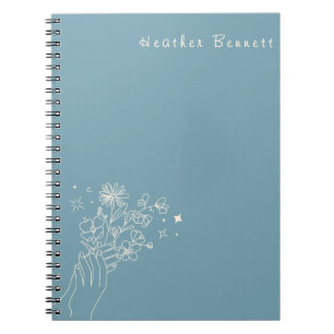 Boho Wildflower Personalized Teal Gift for Her Notebook
