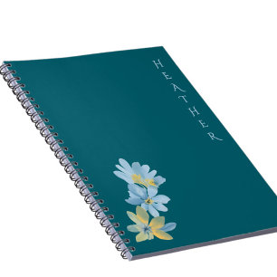 Boho Wildflower Personalized Teal Gift for Her Notebook