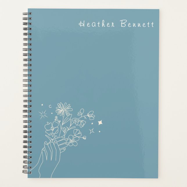 Boho Wildflower Personalized Teal Gift for Her Planner (Front)