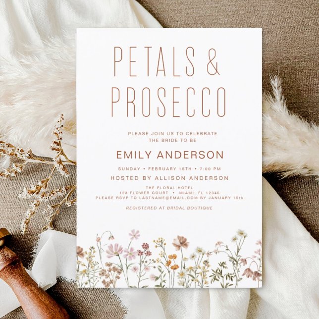 Boho Wildflower Petals & Prosecco Invitation (Creator Uploaded)