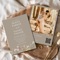 Boho Wildflower QR Code Photo Taupe Wedding 