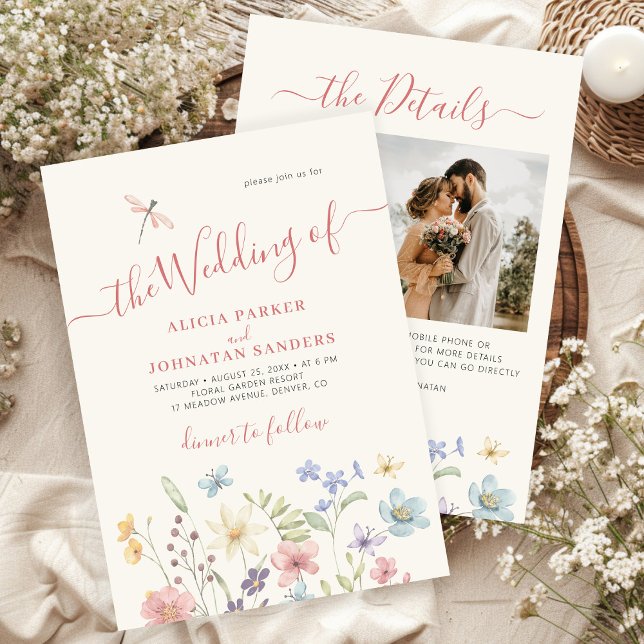 Boho wildflower qr code photo wedding invitation (Creator Uploaded)