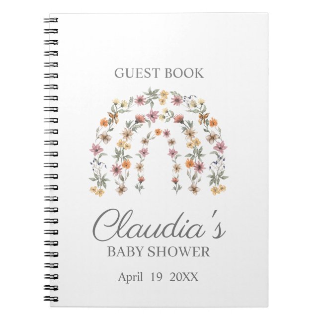 Boho Wildflower Rainbow Baby Shower Guest Notebook (Front)