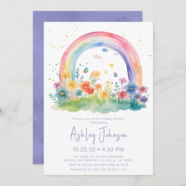 Boho Wildflower Rainbow Baby Shower Invitation (Front/Back)