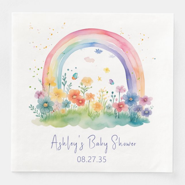 Boho Wildflower Rainbow Baby Shower Napkin (Front)