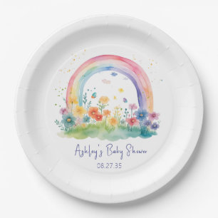 Boho Wildflower Rainbow Baby Shower Paper Plate