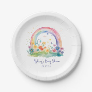 Boho Wildflower Rainbow Baby Shower Paper Plate