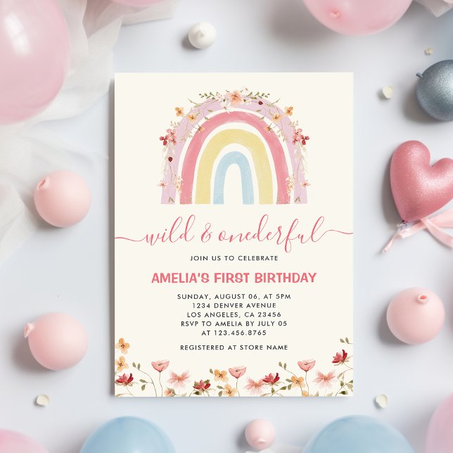 Boho Wildflower Rainbow Wild & Onederful Birthday Invitation (Creator Uploaded)