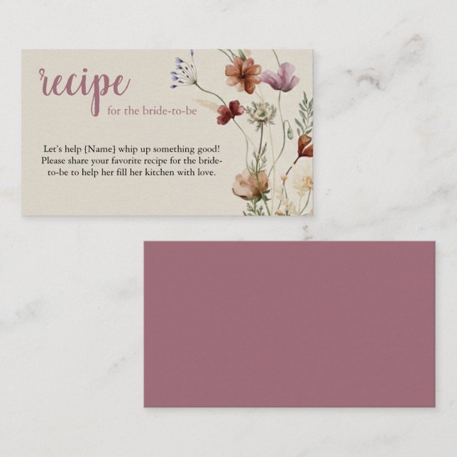 Boho Wildflower Recipe Request Enclosure Card (Front/Back)