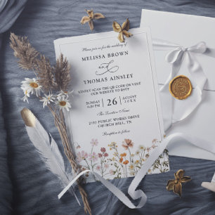 Boho Wildflower Rustic Budget QR Code Wedding Invitation
