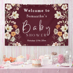 Boho Wildflower Rustic Burgundy Baby Shower Banner
