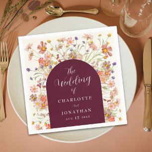Boho Wildflower Rustic Floral Arch Wedding Napkin