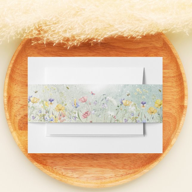 Boho Wildflower Rustic Green Wedding Invitation Belly Band (Creator Uploaded)