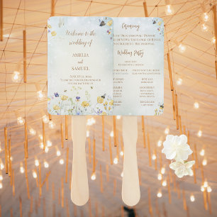 Boho Wildflower Rustic Green Wedding Program Hand Fan