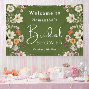 Boho Wildflower Rustic Moss Green Bridal Shower Banner