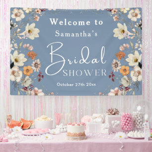 Boho Wildflower Rustic Periwinkle Bridal Shower Banner